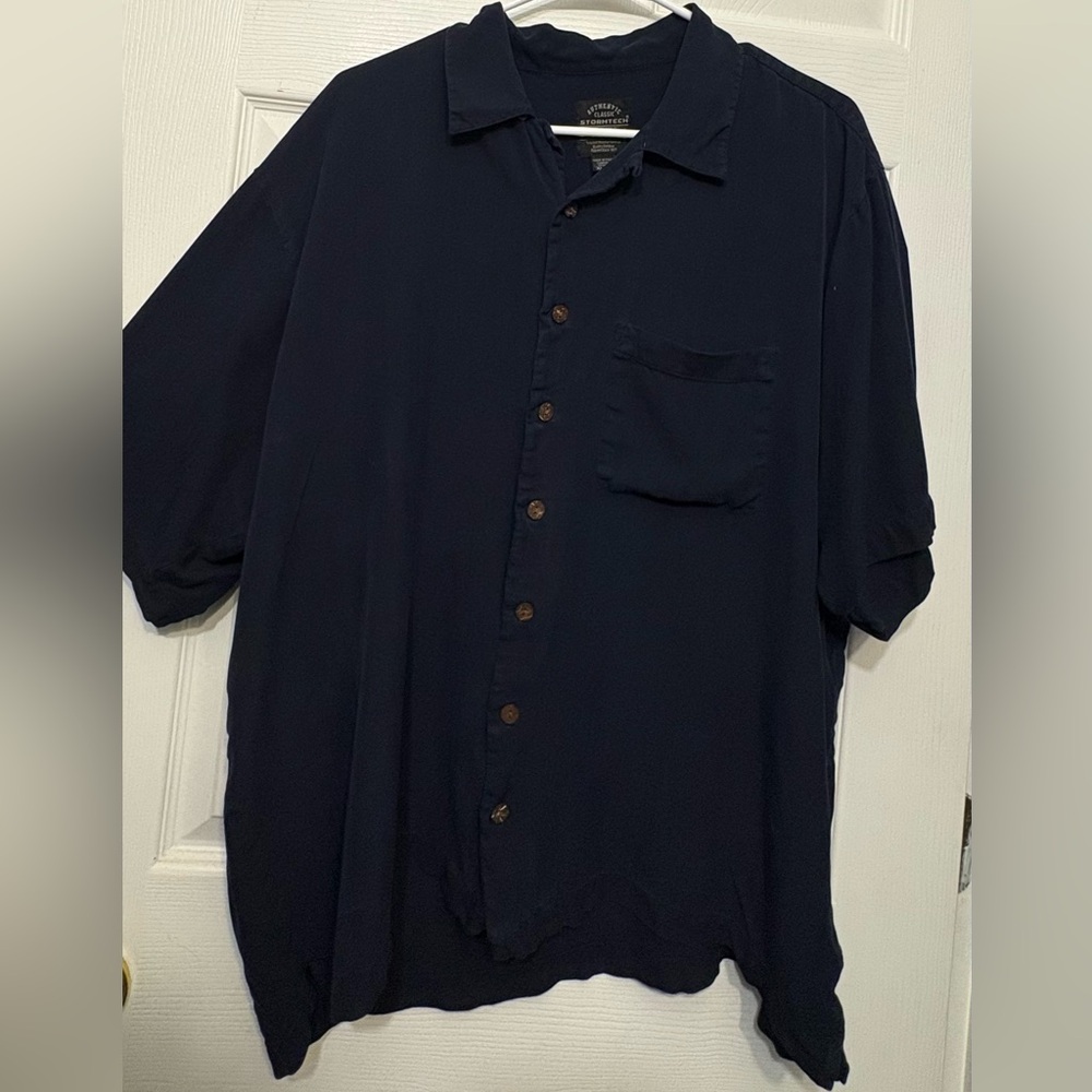 Stormtech silk navy button up shirt